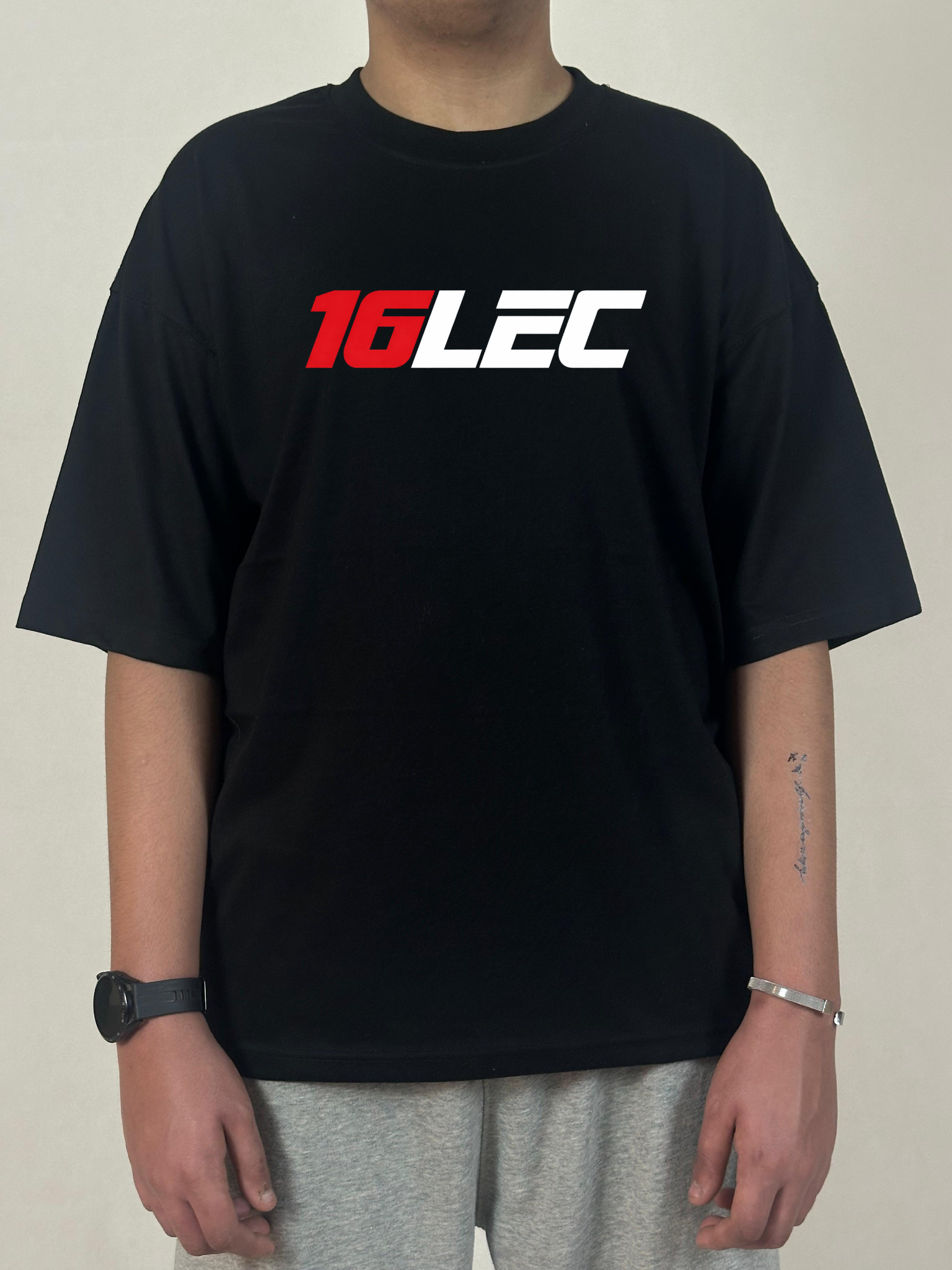 CHARLES LECLERC HELMET OVERSIZED CHARCOAL GREY T-SHIRT