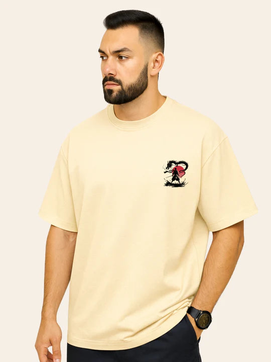 Kart Black Men's Graphic Printed Over-Sized Fit Half Sleeve Cotton T-Shirt -DRAGON