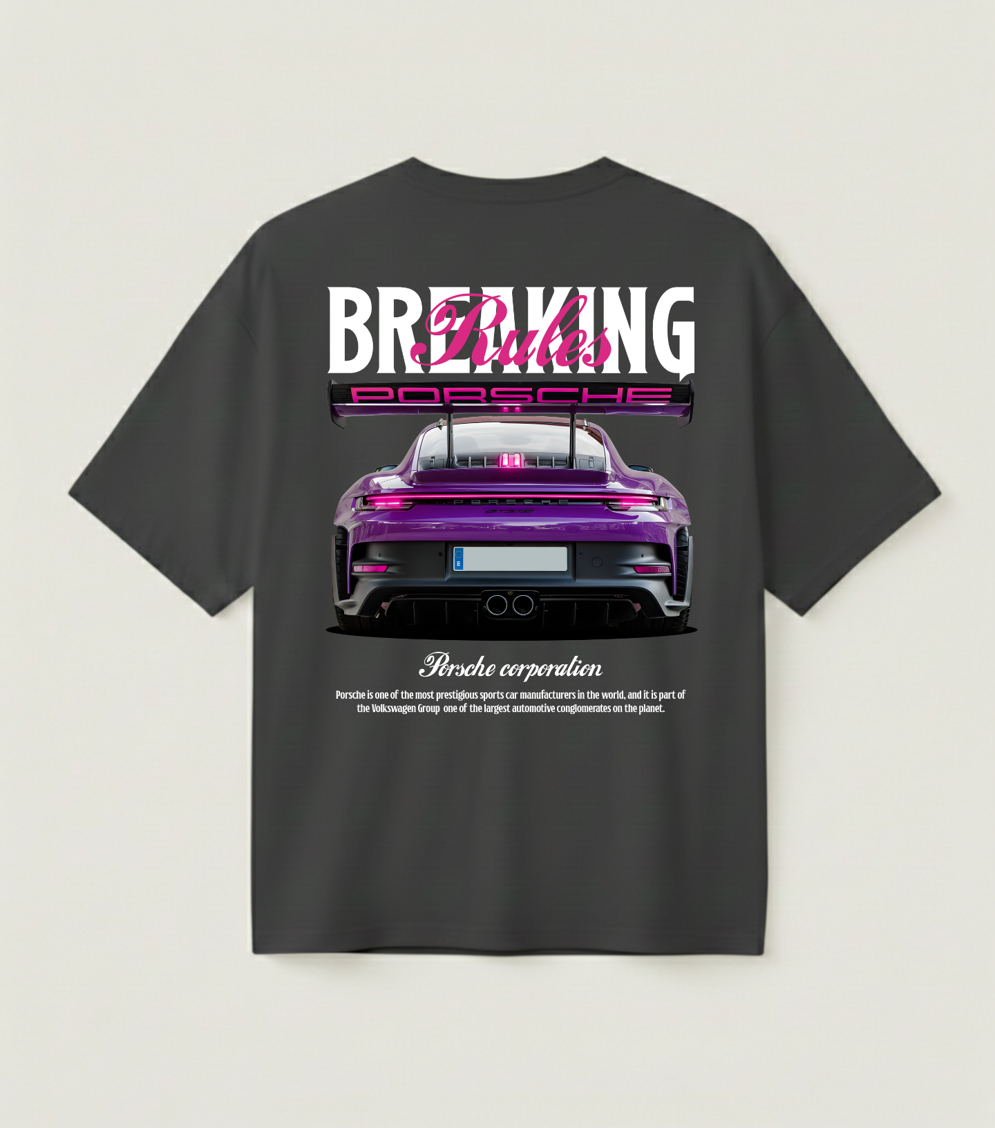 PORSCHE BREAKING RULES OVERSIZED CHARCOAL GREY T-SHIRT