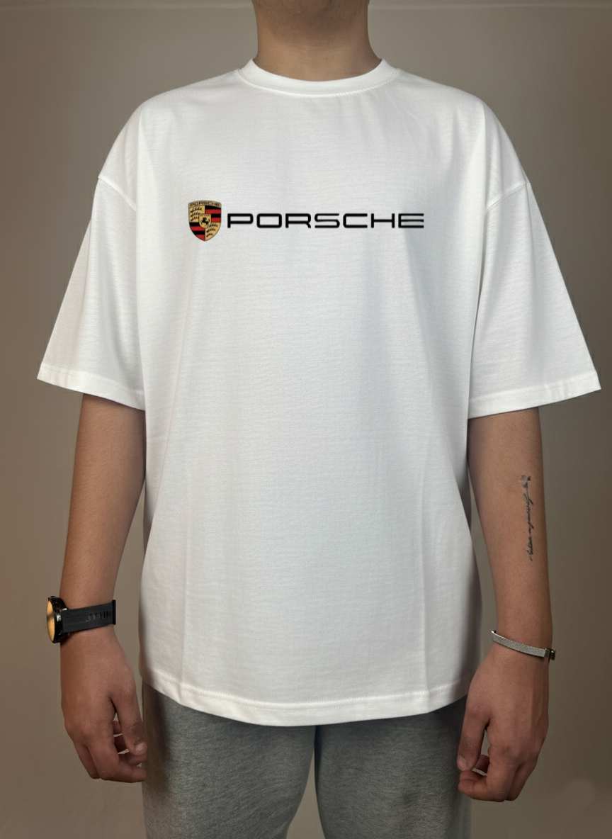 PORSCHE BREAKING RULES OVERSIZED WHITE T-SHIRT