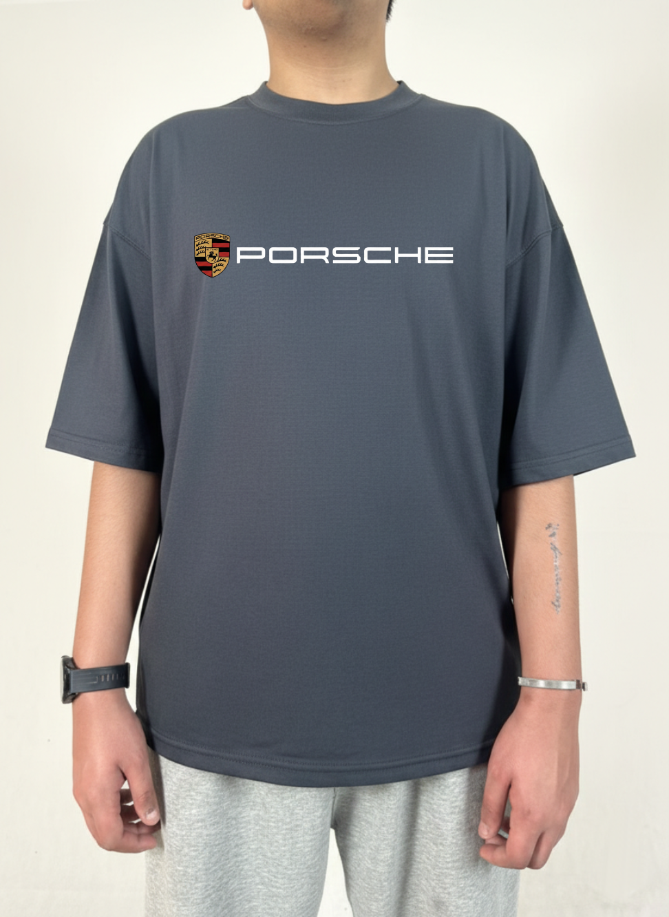 PORSCHE BREAKING RULES OVERSIZED CHARCOAL GREY T-SHIRT