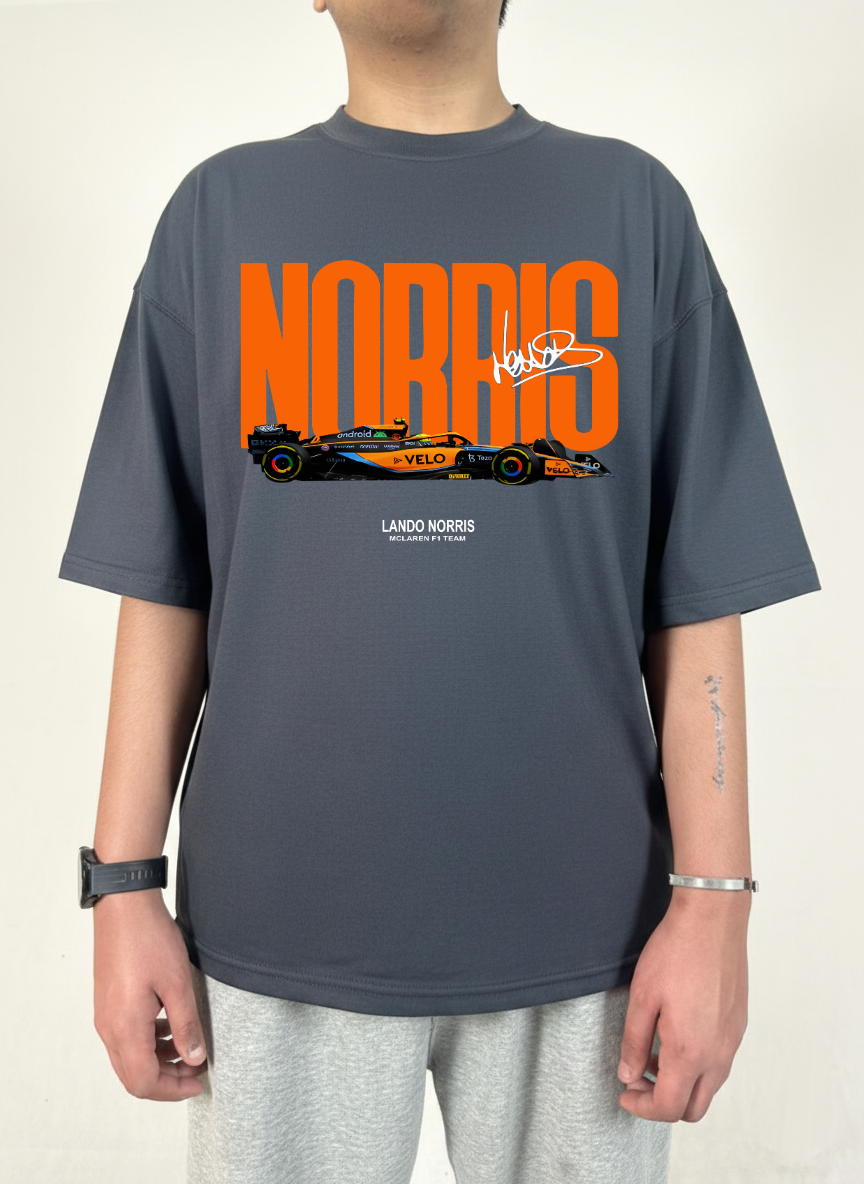 LANDO NORRIS OVERSIZED CHARCOAL GREY T-SHIRT