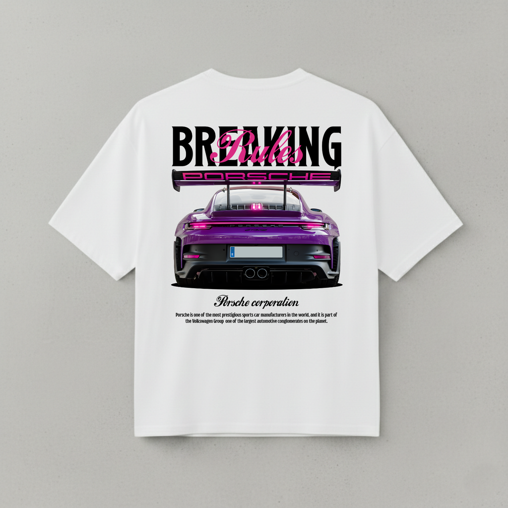 PORSCHE BREAKING RULES OVERSIZED WHITE T-SHIRT