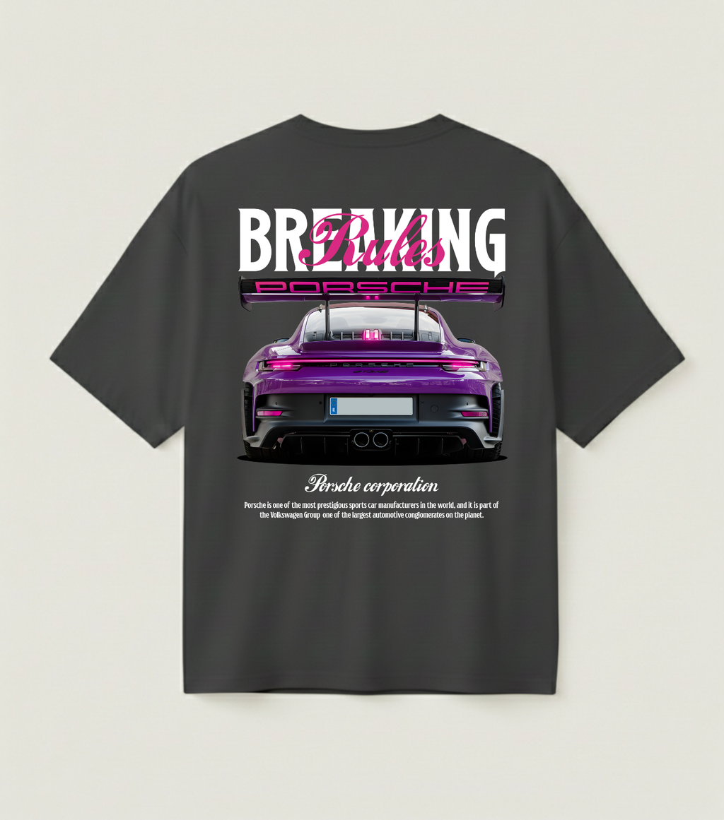 PORSCHE BREAKING RULES OVERSIZED CHARCOAL GREY T-SHIRT